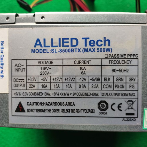 Allied Tech SL-8500BTX 500W Power Supply like new