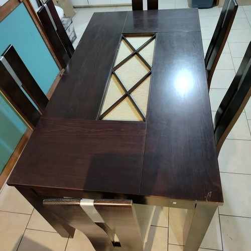 Solid wood living room dining table used with 6 chairs and glass top
