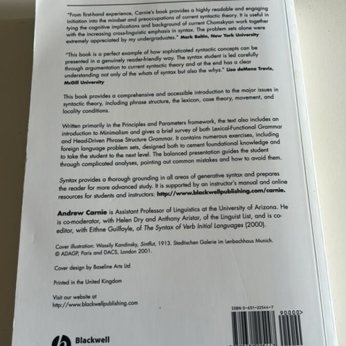 Syntax A Generative Introduction book used, English