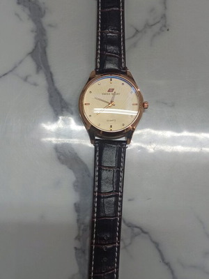 Swiss Sport Quartz wristwatch men's like new, brown with leather strap