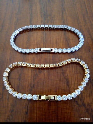 Riviera bracelet new, gold and silver with zircon stones, 18cm
