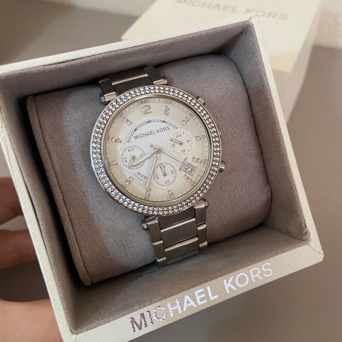 Michael Kors MK5353 Silver Watch with Zirconia Chronograph and Date
