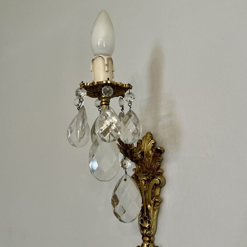 Five-Light Bronze Chandelier with Crystal Prisms like new