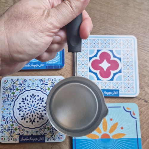 Loumidis set with stainless steel briki, coffee cup and coasters