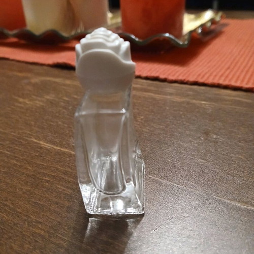 Mini bottle Chanel No. 5 used, vintage with white flower-shaped cap