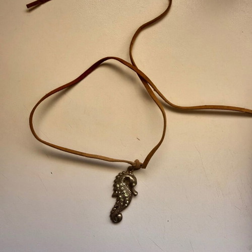 Summer Necklace Seahorse with Cord Handmade, new, beige and silver