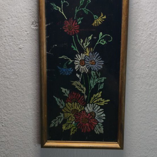 Vintage decorative reverse glass painting used, floral design