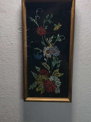 Vintage decorative reverse glass painting used, floral design