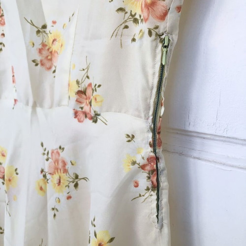 Vintage floral dress used, small, yellow cream, handmade