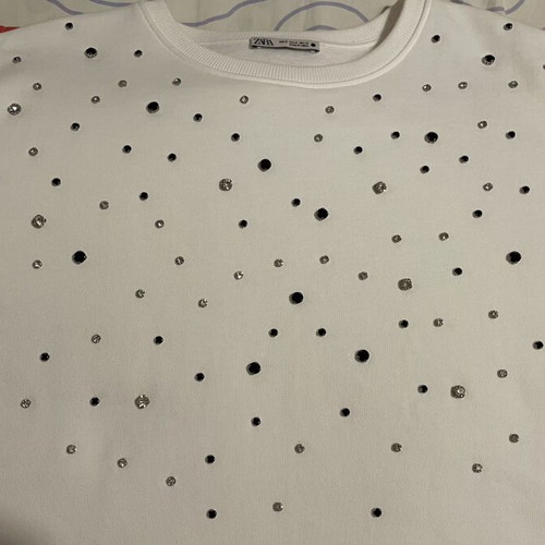 Zara blouse with silver and black rhinestones, fleece interior, like new, size M
