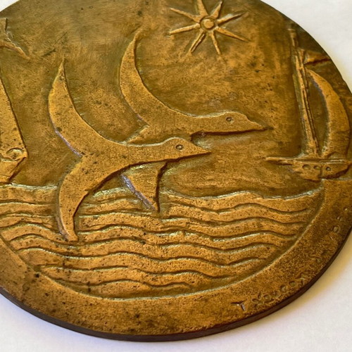Set of 2 sculptures/large medals by Titsa Chrysokhoidi with nautical motif used