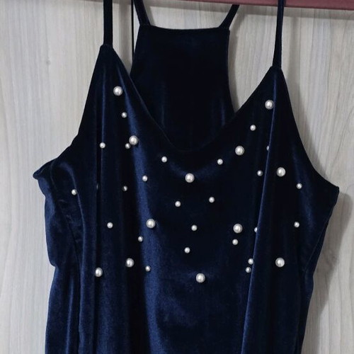 Velvet blouse with pearls new, blue