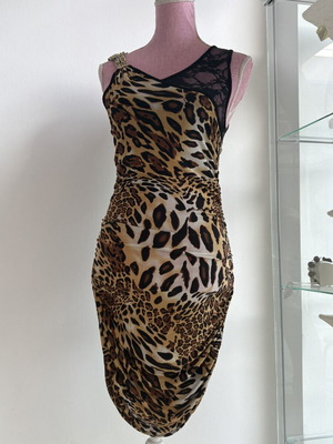 Φόρεμα λεοπάρ animal print με δαντέλα και στρας, μέγεθος S