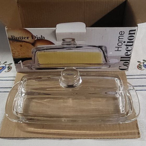 Glass butter dish new in box