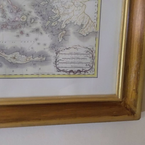 Engraving map of Greece vintage, like new, colored with frame