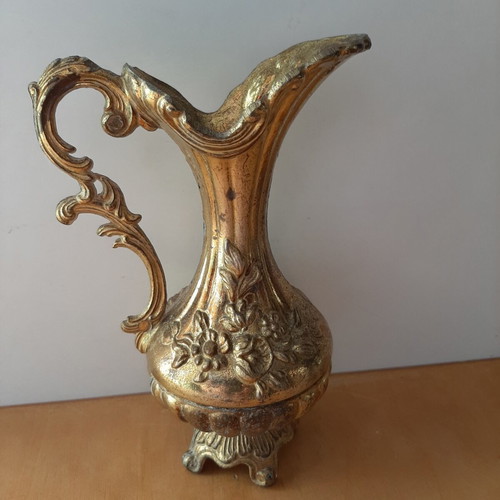 Vintage tin amphora 18cm used, copper-plated