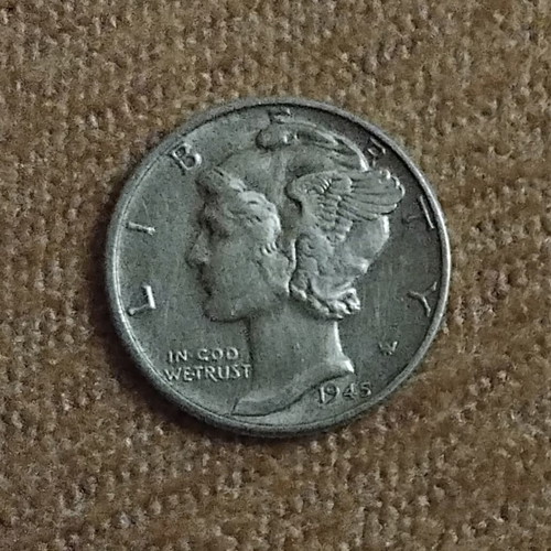 One Mercury Dime 1945 silver coin, America