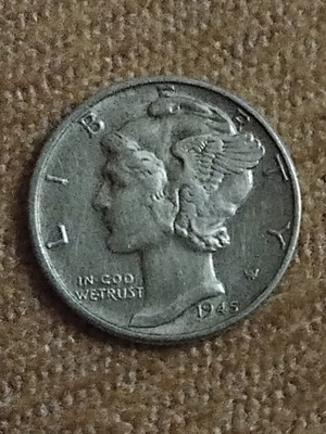 One Mercury Dime 1945 silver coin, America