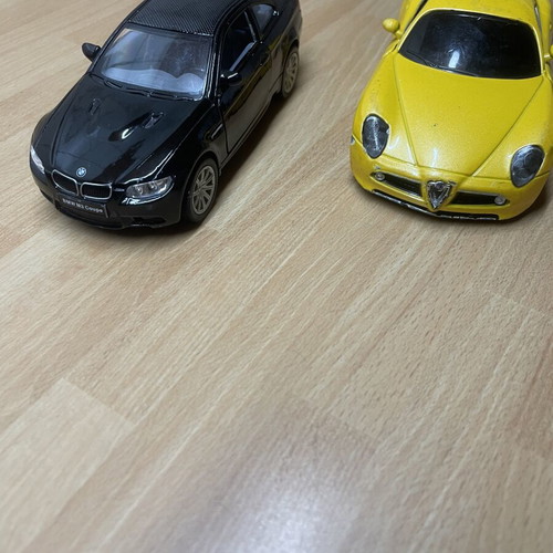 BMW M3 Coupe 2009 Kinsmart 1/36 and Alfa 8c Burago 1/32 toy cars set