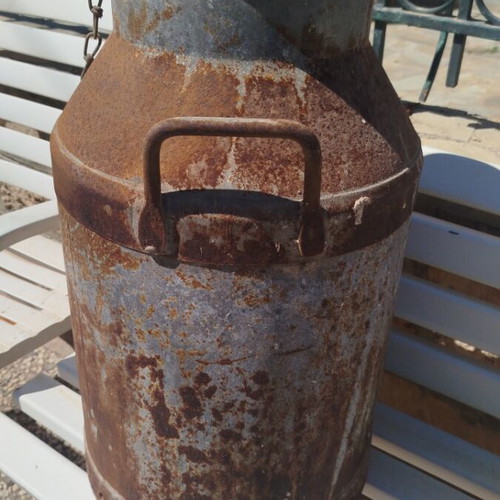 Old metal milk container gioumi used with lid and handles