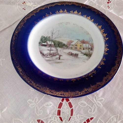 Limoges France collectible plate used with winter landscape and 22K gold