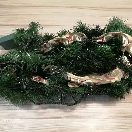 Christmas decorative garland green with lights used 200x10cm