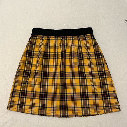 Fishbone mini skirt checked black yellow new