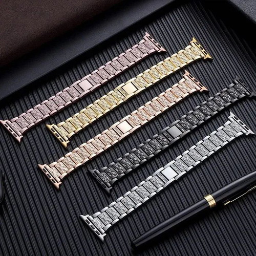 Metal Watch Bands with Crystals for Apple Watch Ultra/SE/11/10/9/8/7/6/5