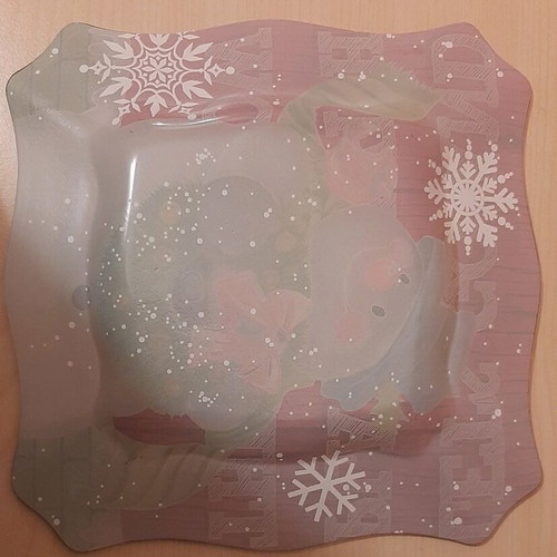 Christmas plate with snowman like new, small glass 19.5 cm