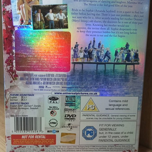 Mamma Mia! The Movie DVD like new, English subtitles