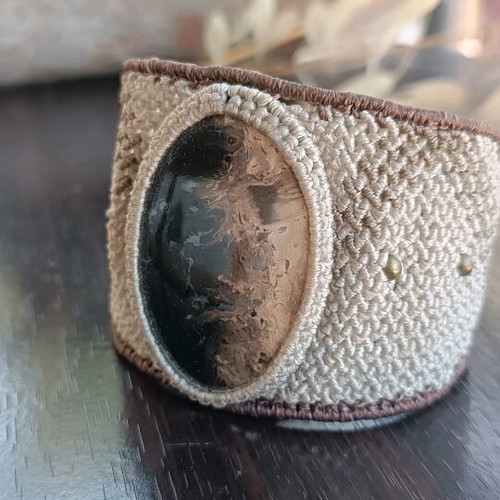 Macrame bracelet with agate new, men's wide design