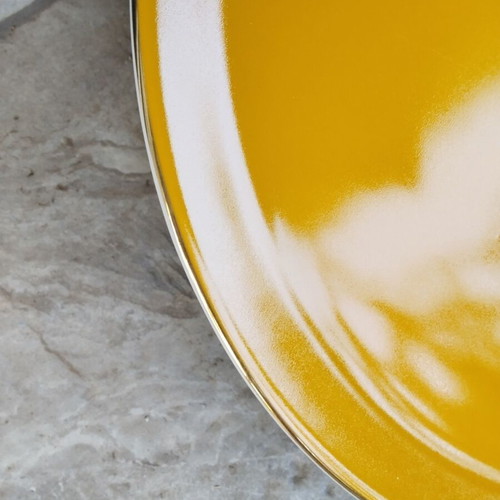 Porland porcelain pizza platter yellow 32 cm with gold trim