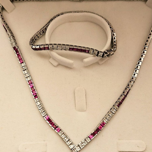 Silver Tennis Necklace and Bracelet 925 set like new with two-color zircon