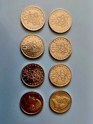 10 Drachma Coins Set 8 Like New, 1978-2000