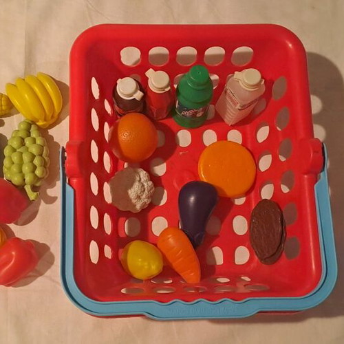 ELC/Mothercare kitchen toys like new, basket with 24 food items