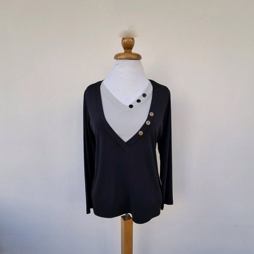 Blouse with decorative buttons like new, size 4, black and beige
