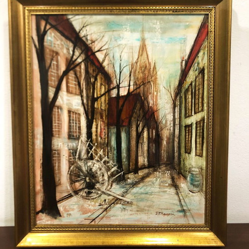 Jean Pierre Rousseau Oil Painting 1971 Used Urban Landscape