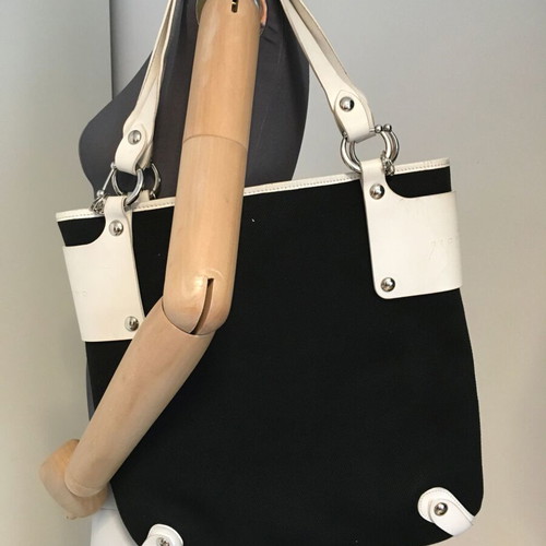 John Richmond shoulder bag used, genuine leather and fabric, black and white