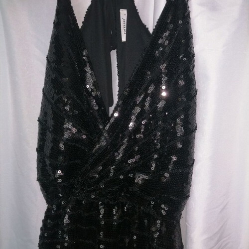 Voyelles short dress with sequins and beads, deep neckline, size S, like new