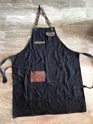 Kaiser collectible cooking apron new, black denim with leather details