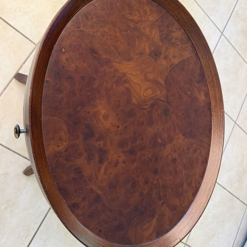 Oval solid wood coffee table with drawer