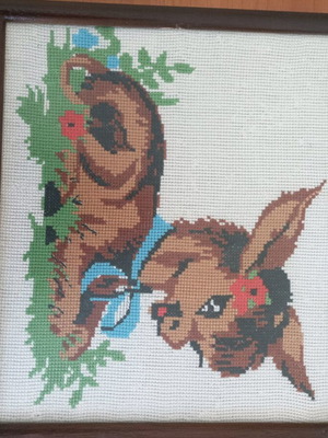 Small children's embroidered cross-stitch painting like new