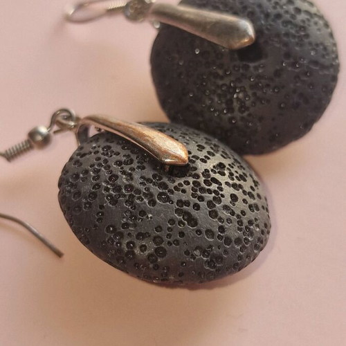 Handmade earrings from authentic Santorini lava like new, black