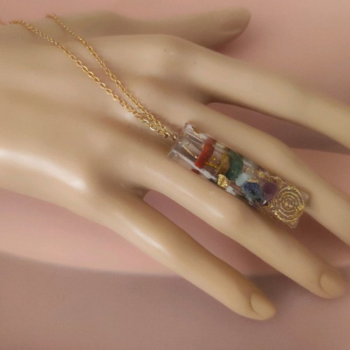 2 in 1 steel necklace with pendulum crystal & chakra