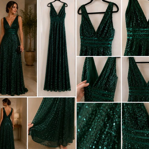 Green sequin evening dress, size L