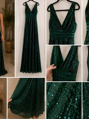 Green sequin evening dress, size L