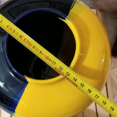 Ginger jar ceramic used, blue and yellow decor, 30 cm