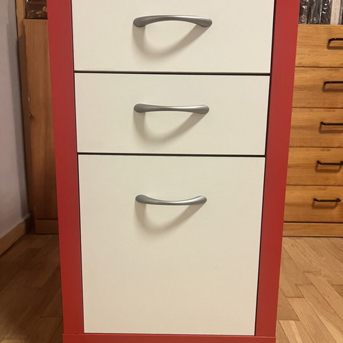 IKEA office drawer unit red and white with wheels