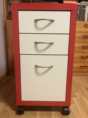IKEA office drawer unit red and white with wheels