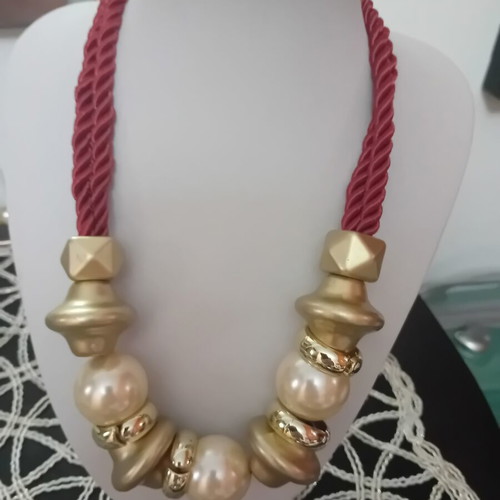 Zara necklace like new with burgundy cord and gold pearl details